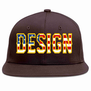 Custom Brown Vintage USA Flag-Gold Flat Eaves Sport Baseball Cap Design for Men/Women/Youth