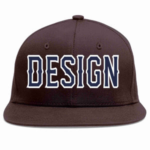 Custom Brown Navy-White Flat Eaves Sport Baseball Cap Design for Men/Women/Youth