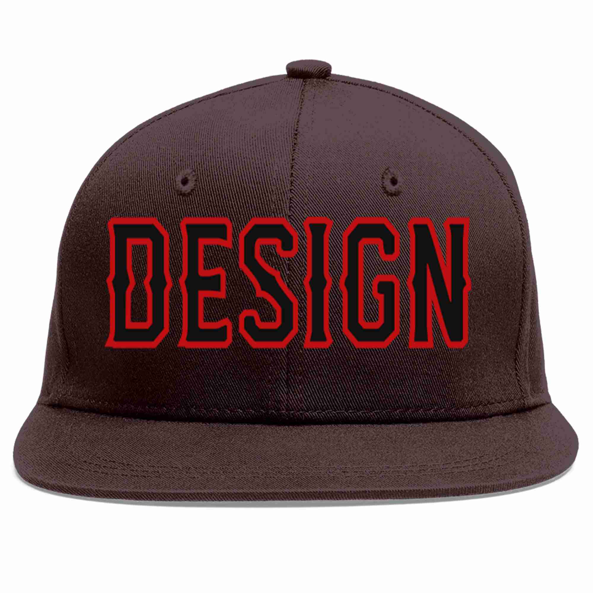 Custom Brown Black-Red Flat Eaves Sport Baseball Cap Design for Men/Women/Youth