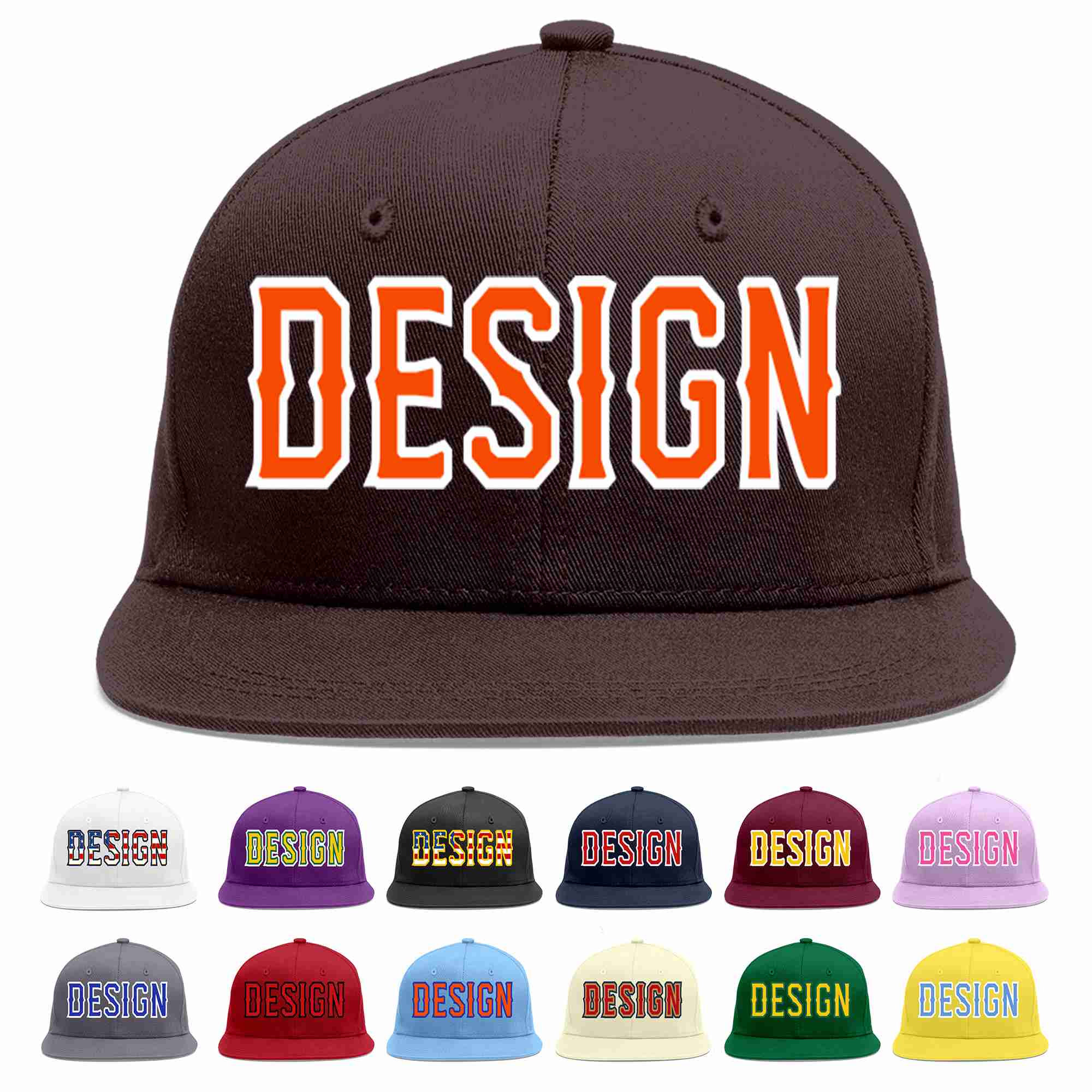 Conception personnalisée de casquette de baseball de sport à avant-toit plat marron orange-blanc pour hommes/femmes/jeunes