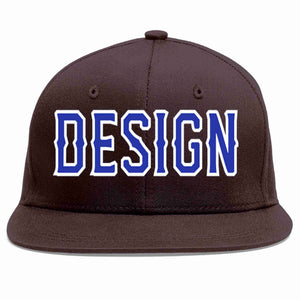 Custom Brown Royal-White Flat Eaves Sport Baseball Cap Design for Men/Women/Youth