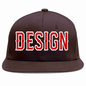 Custom Brown Red-White Flat Eaves Sport Baseball Cap Design for Men/Women/Youth