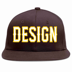 Custom Brown White-Gold Flat Eaves Sport Baseball Cap Design for Men/Women/Youth