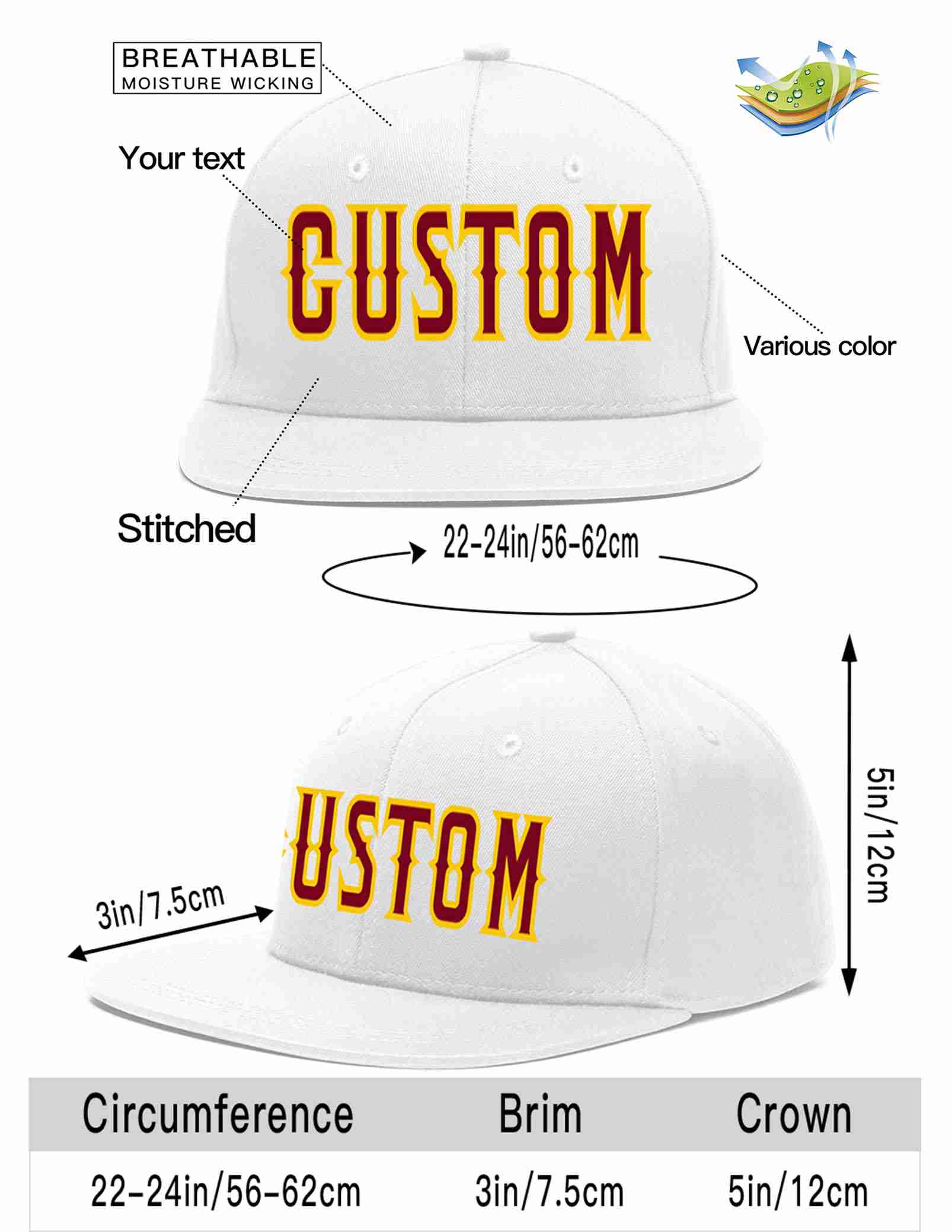 Custom White Crimson-Gold Casual Sport Baseball Cap