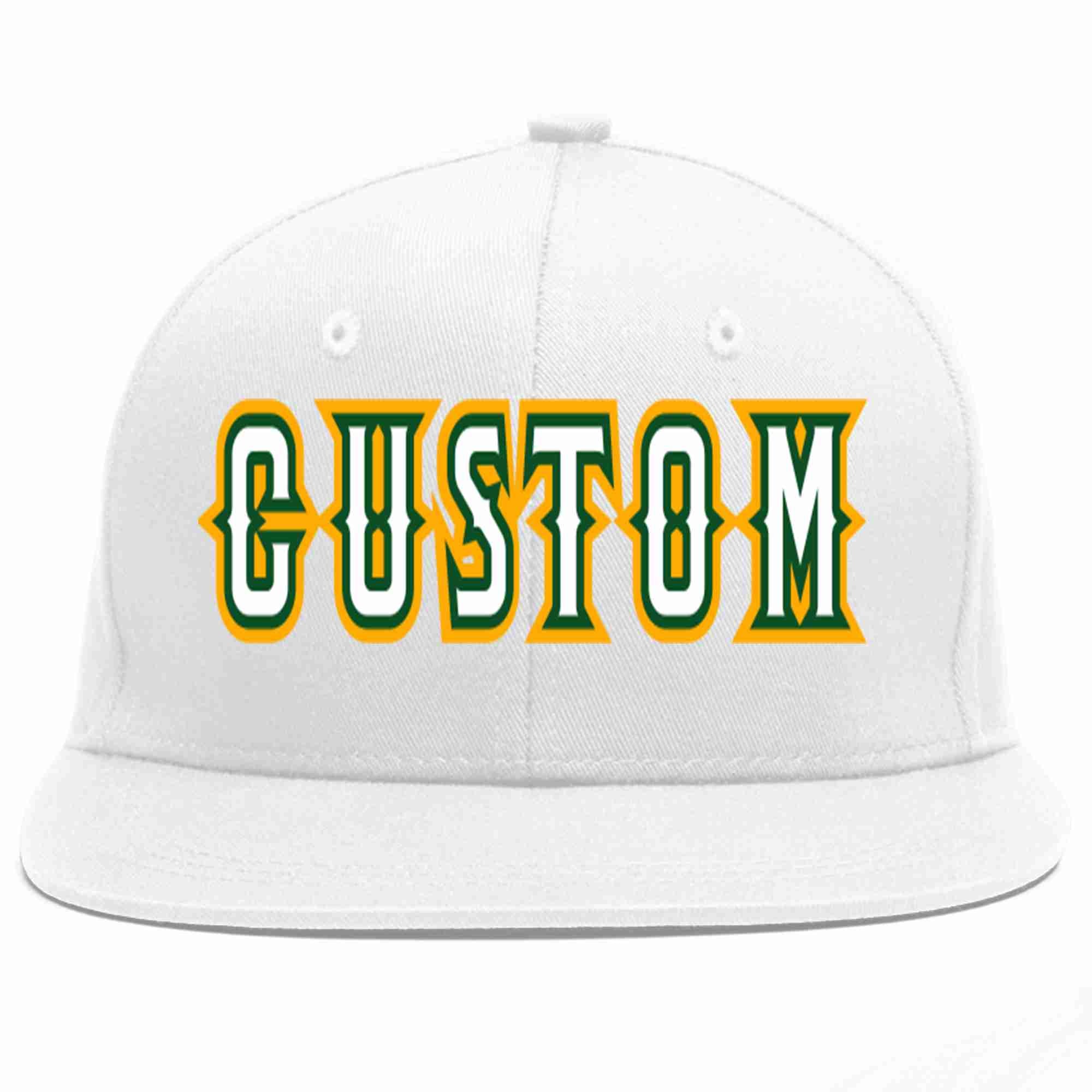 Custom White White-Kelly Green Casual Sport Baseball Cap