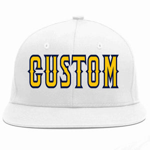 Custom White Gold-Navy Casual Sport Baseball Cap