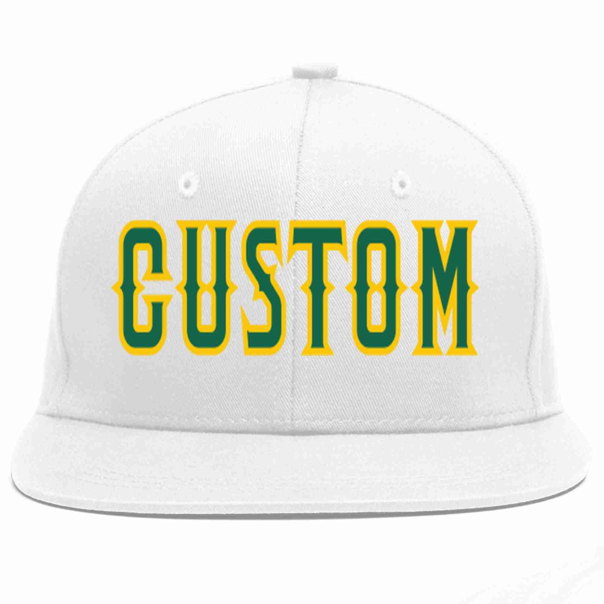 Custom White Kelly Green-Gold Casual Sport Baseball Cap