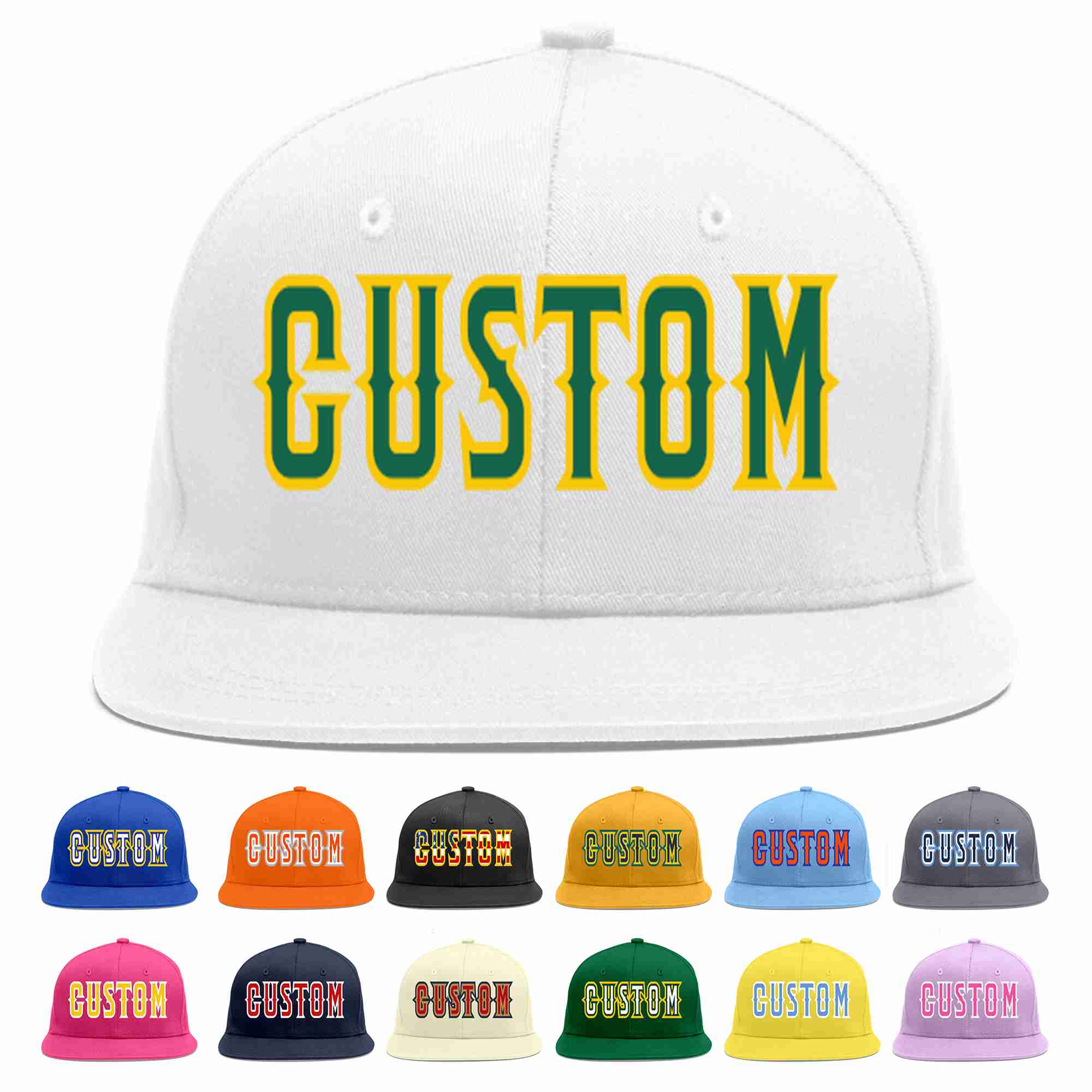 Custom White Kelly Green-Gold Casual Sport Baseball Cap