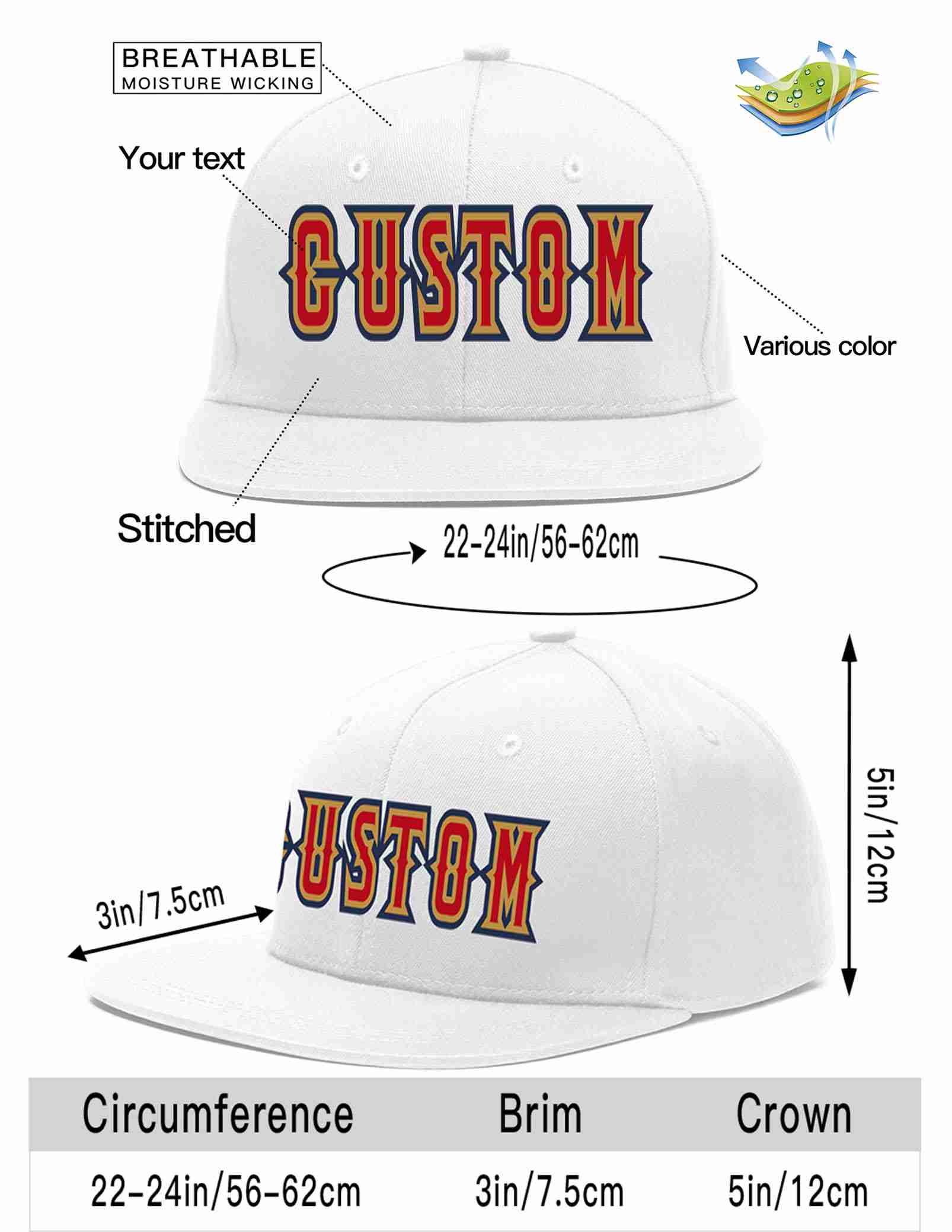 Custom White Red-Old Gold Casual Sport Baseball Cap