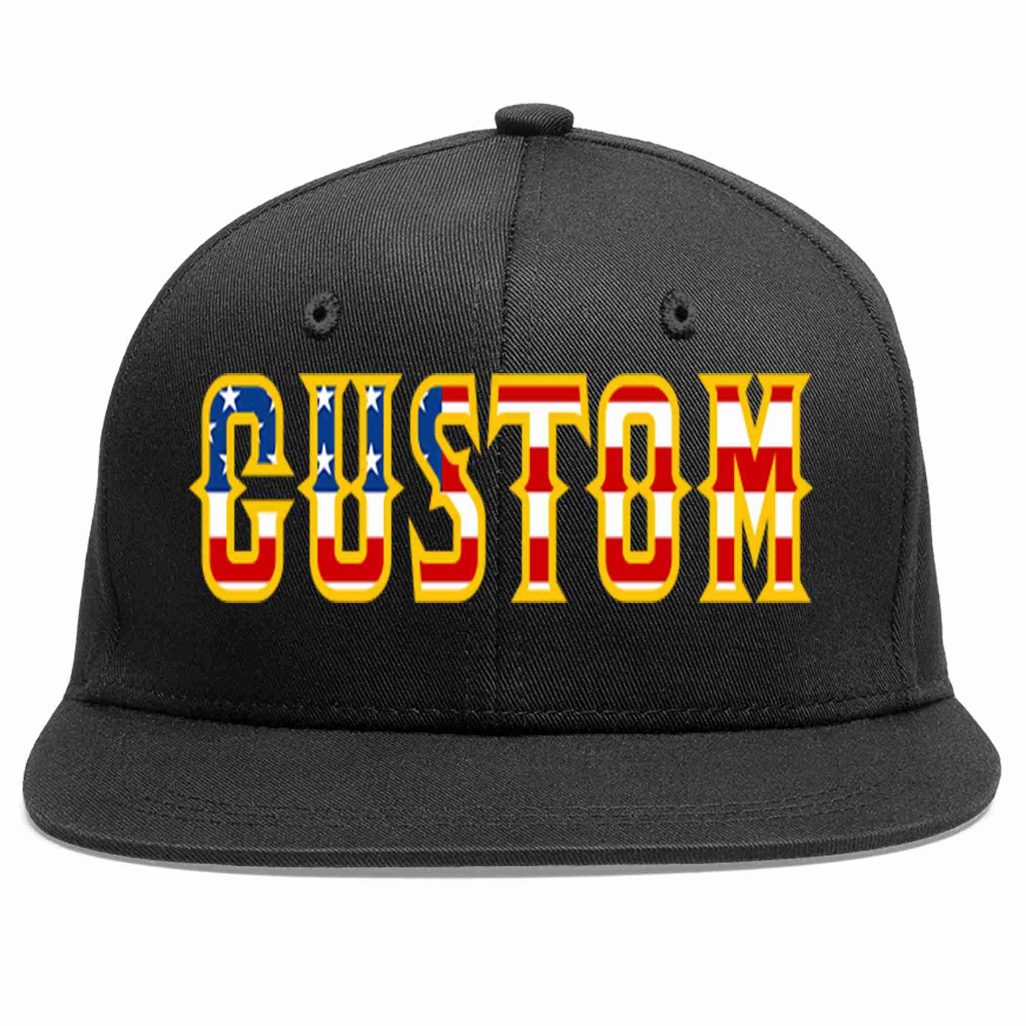 Custom Black Vintage?USA?Flag-Gold Casual Sport Baseball Cap