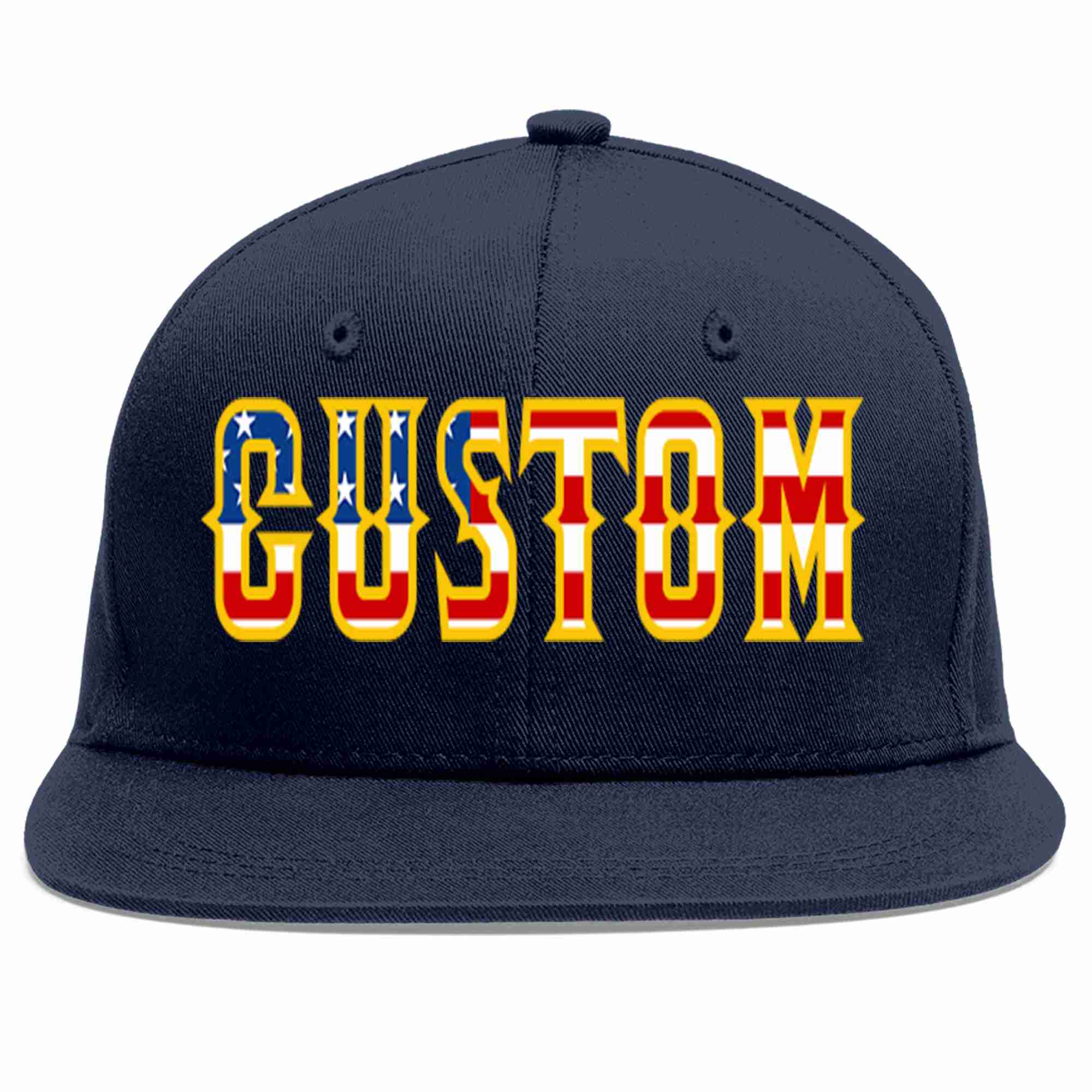 Custom Navy Vintage USA Flag-Gold Casual Sport Baseball Cap