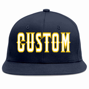 Custom Navy White-Gold Casual Sport Baseball Cap