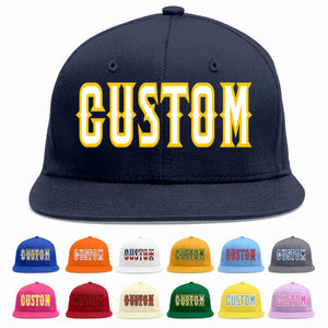 Custom Navy White-Gold Casual Sport Baseball Cap