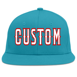 Casquette de baseball sport personnalisée Aqua blanc-rouge Flat Eaves