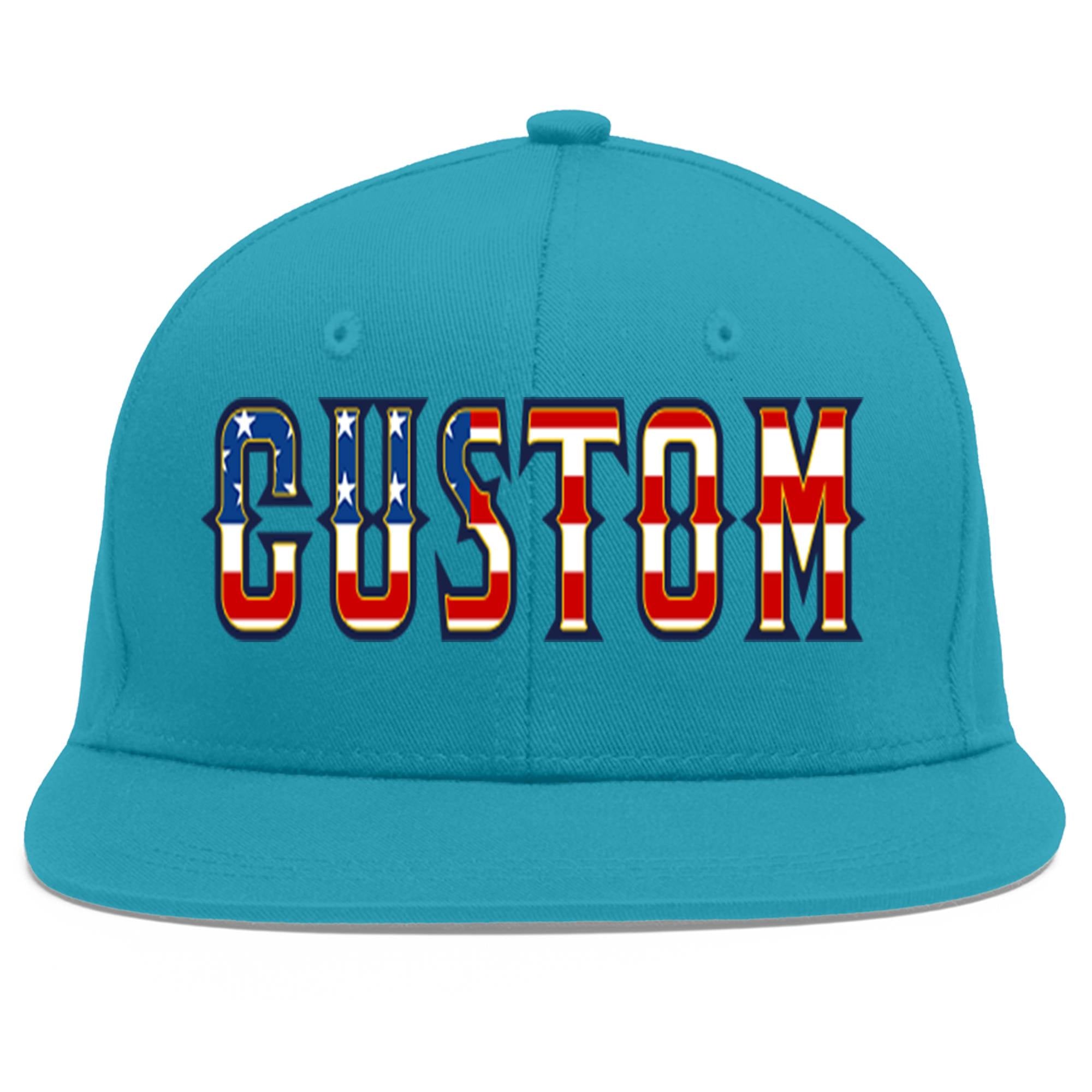 Casquette de baseball de sport personnalisée Aqua Vintage USA Flag-Gold Flat Eaves