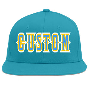 Casquette de baseball sport personnalisée Aqua Powder bleu-or Flat Eaves