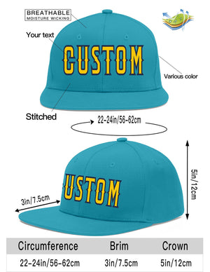 Custom Aqua Gold-Navy Flat Eaves Sport Baseball Cap