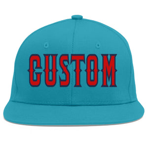 Custom Aqua Red-Navy Flat Eaves Sport Baseball Cap