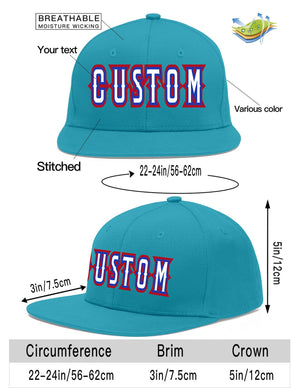 Custom Aqua White-Royal Flat Eaves Sport Baseball Cap