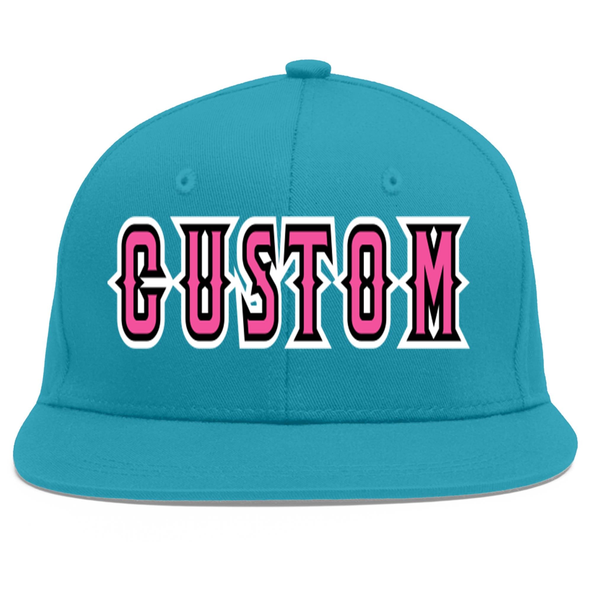 Custom Aqua Pink-Black Flat Eaves Sport Baseball Cap