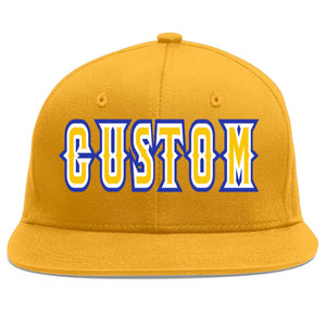 Custom Gold Gold-White Flat Eaves Sport Baseball Cap