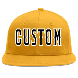 Custom Gold Black-White Flat Eaves Sport Baseball Cap