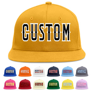 Custom Gold Black-White Flat Eaves Sport Baseball Cap