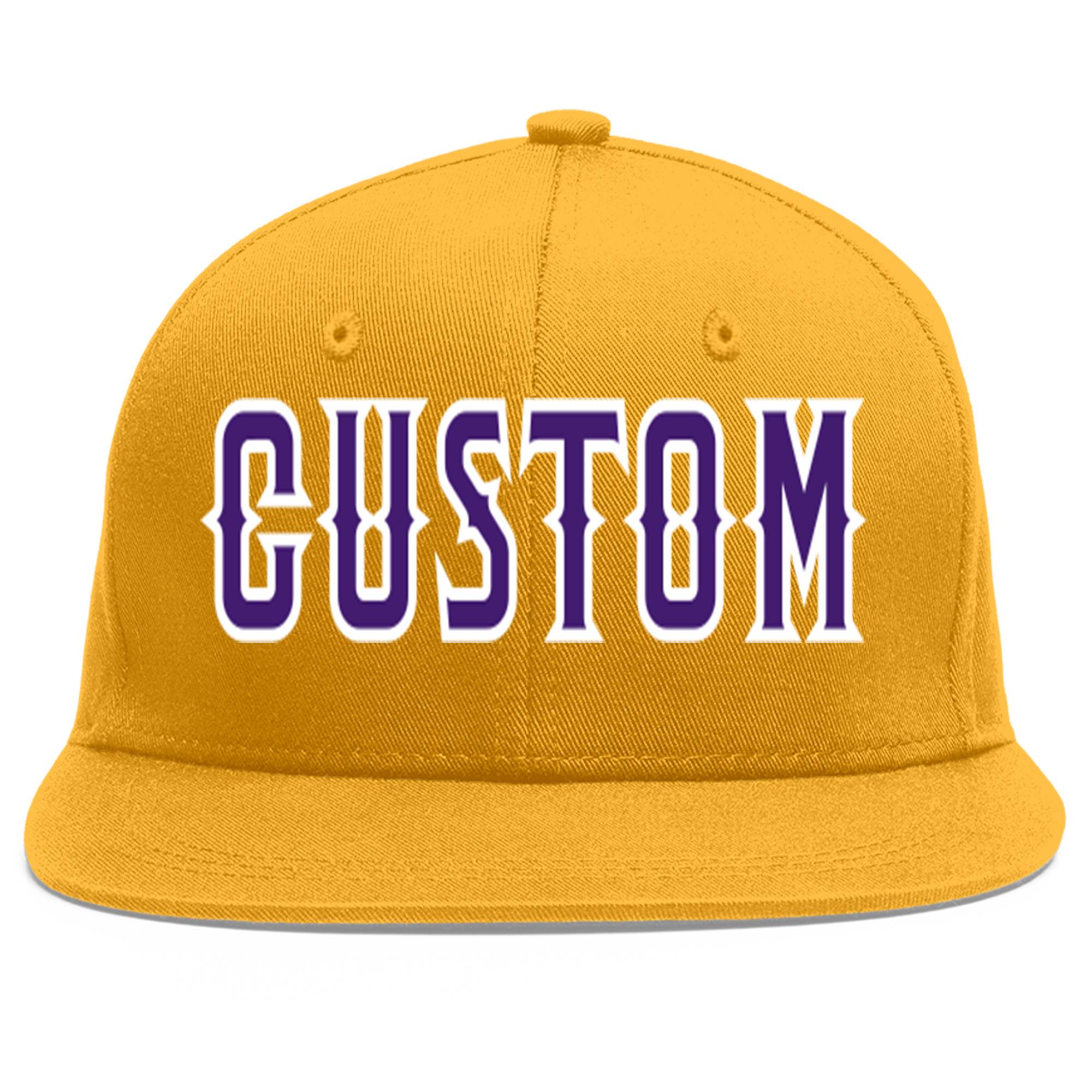 Casquette de baseball sport personnalisée or violet-blanc Flat Eaves