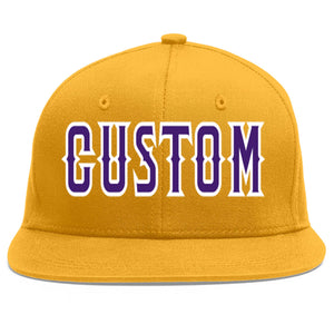 Custom Gold purple-White Flat Eaves Sport Baseball Cap