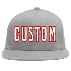 Custom Gray White-Red Flat Eaves Sport Baseball Cap