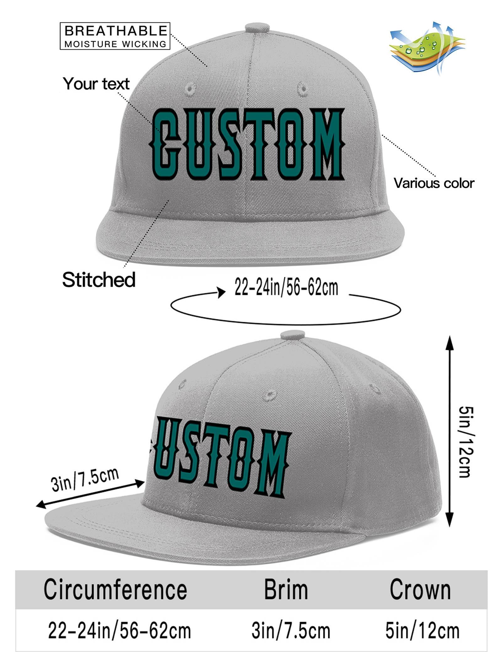 Custom Gray Aqua-Black Flat Eaves Sport Baseball Cap