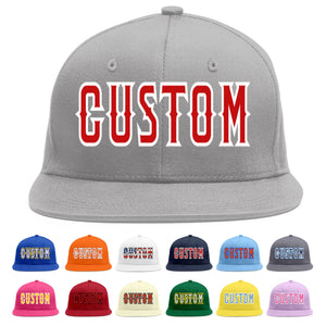 Custom Gray Red-White Flat Eaves Sport Baseball Cap