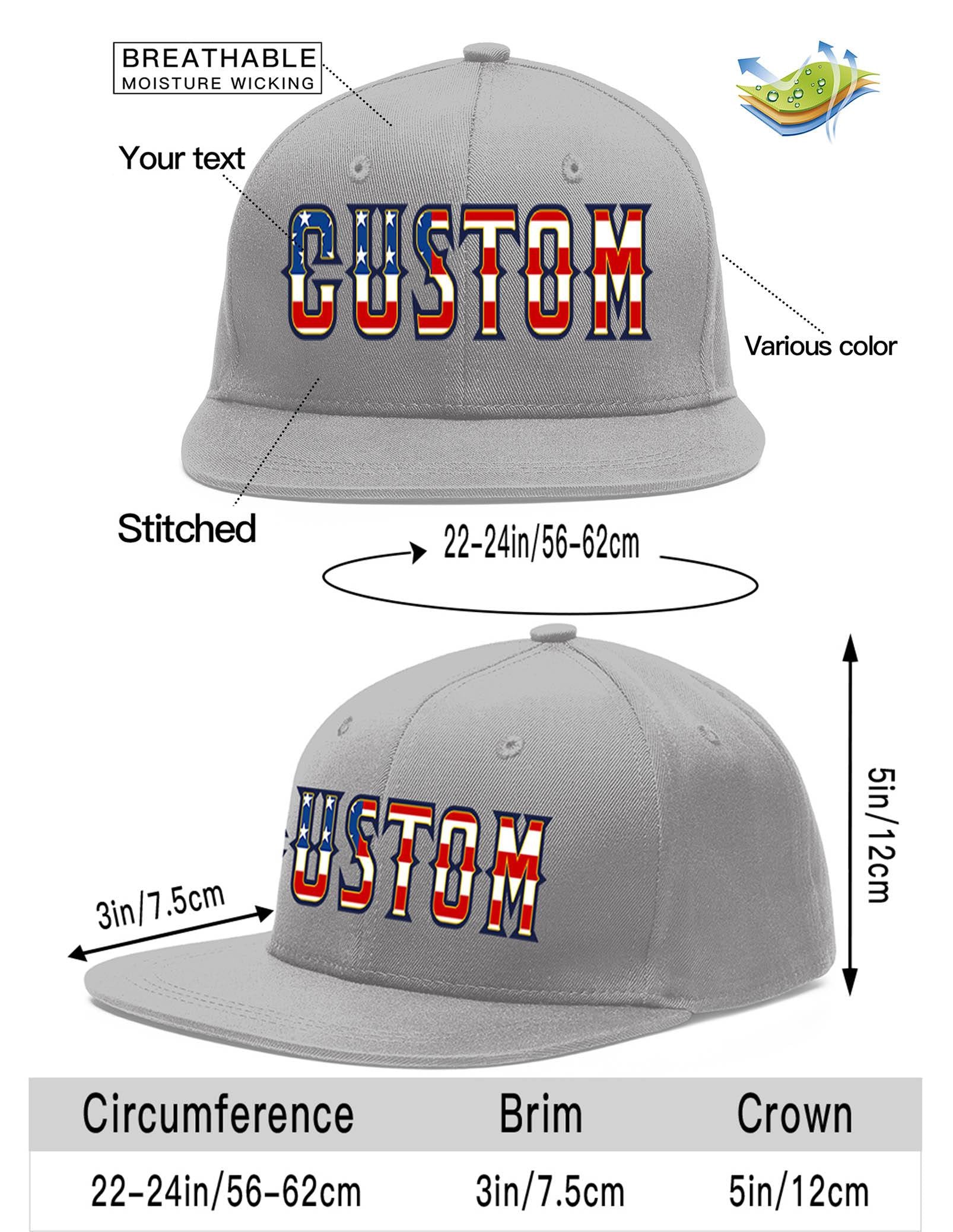 Custom Gray Vintage USA Flag-Gold Flat Eaves Sport Baseball Cap