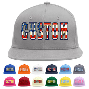 Custom Gray Vintage USA Flag-Gold Flat Eaves Sport Baseball Cap