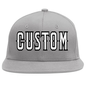 Custom Gray White-Black Flat Eaves Sport Baseball Cap