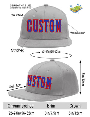 Custom Gray Royal-Red Flat Eaves Sport Baseball Cap