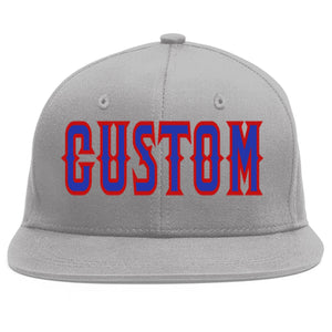 Custom Gray Royal-Red Flat Eaves Sport Baseball Cap