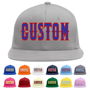 Custom Gray Royal-Red Flat Eaves Sport Baseball Cap