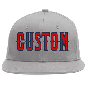 Custom Gray Red-Navy Flat Eaves Sport Baseball Cap