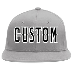 Custom Gray Black-White Flat Eaves Sport Baseball Cap