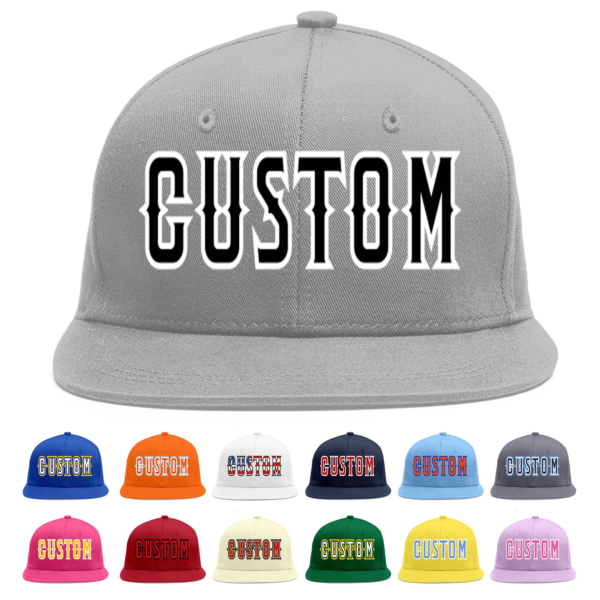 Custom Gray Black-White Flat Eaves Sport Baseball Cap