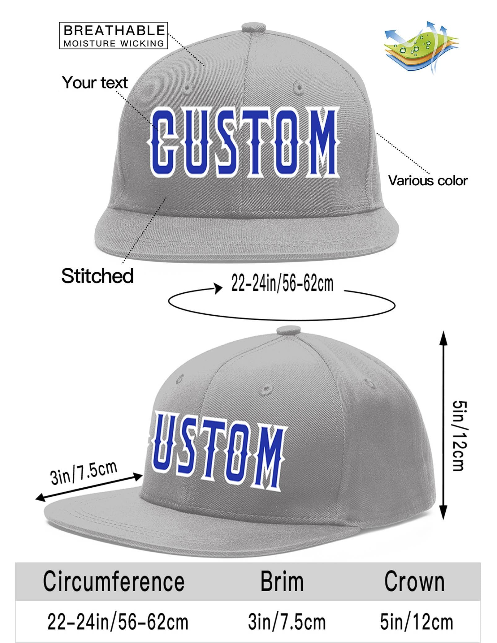 Custom Gray Royal-White Flat Eaves Sport Baseball Cap