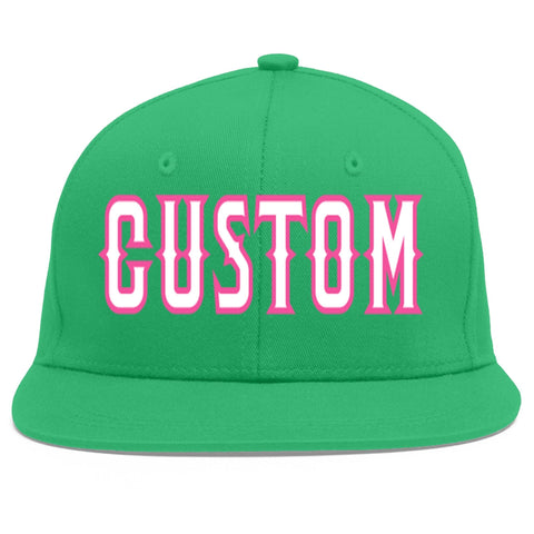 Custom Teal White-Pink Flat Eaves Sport Baseball Cap