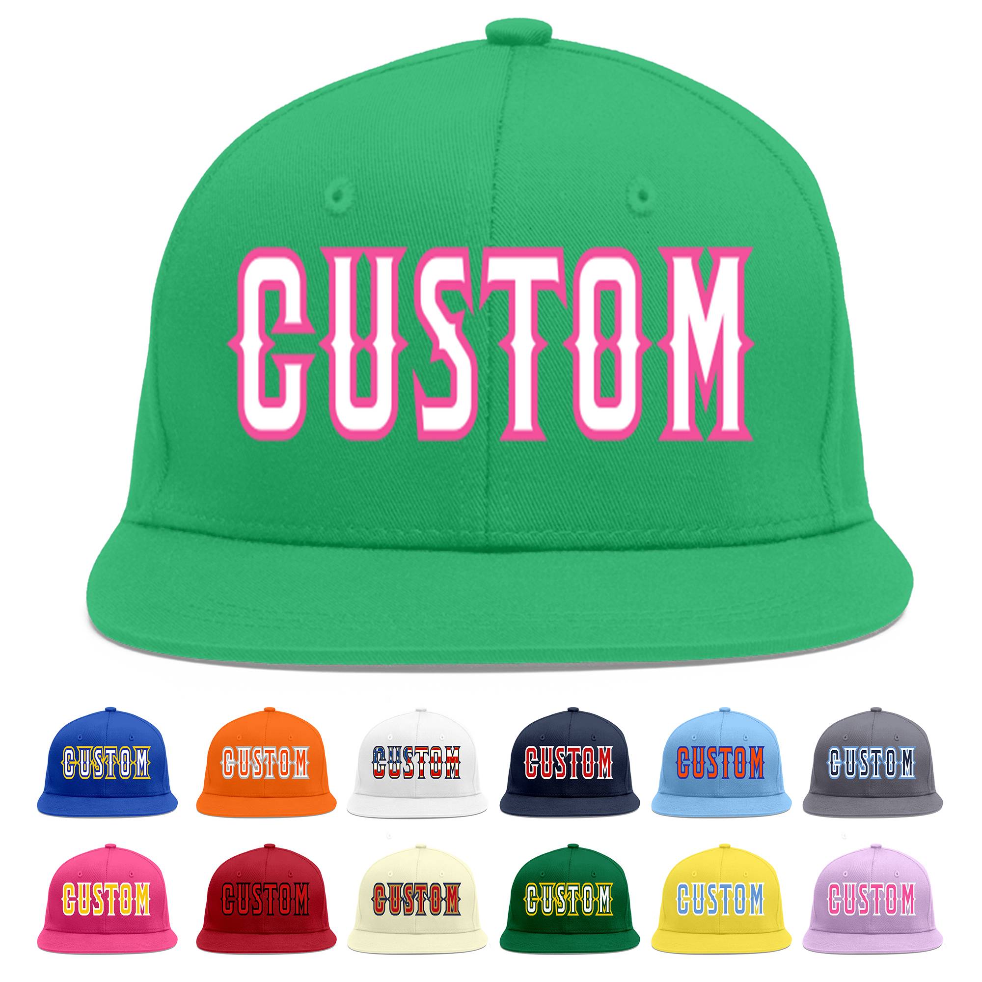 Custom Teal White-Pink Flat Eaves Sport Baseball Cap