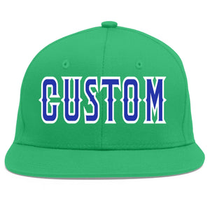 Custom Teal Royal-White Flat Eaves Sport Baseball Cap