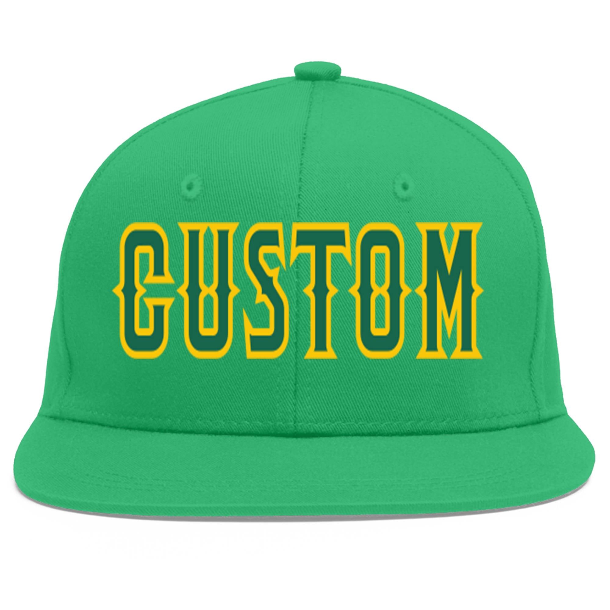 Casquette de baseball personnalisée Kelly Green-Gold Flat Eaves Sport