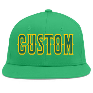 Custom Teal Kelly Green-Gold Flat Eaves Sport Baseball Cap