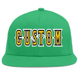 Custom Teal Gold-Black Flat Eaves Sport Baseball Cap