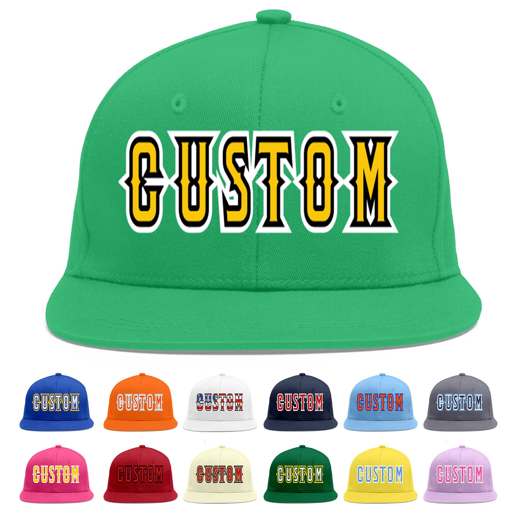 Custom Teal Gold-Black Flat Eaves Sport Baseball Cap