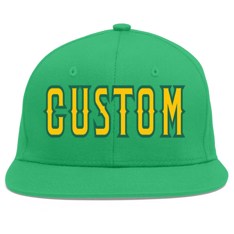 Custom Teal Gold-Kelly Green Flat Eaves Sport Baseball Cap